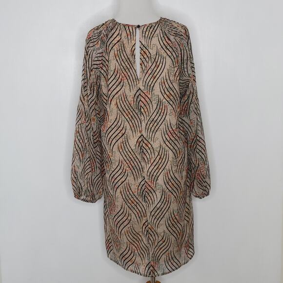 Traffic People Floral Shift Dress Cream Floral Black Stripes Large - Picture 3 of 13